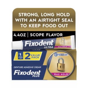 Fixodent Ultra Max Hold Secure Denture Adhesive Cream, Denture Glue, 2.2 oz, Dual Pack