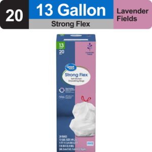 Great Value 13-Gallon Strong Flex Drawstring Tall Kitchen Trash Bags, Lavender Fields Scent, 20 Bags