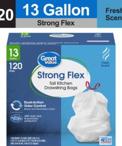 Fresh Scent, Strong & Flexible Tall Trash Bags (13Gal, 120 Ct)