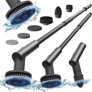 HOTO Electric Spin Scrubber with 6 Brush Heads IPX7 Full Body Waterproof Bathroom Cleaning Brush Shower Scrubber Brush with Long Handle for Shower, Bathroom, Floor, Tile