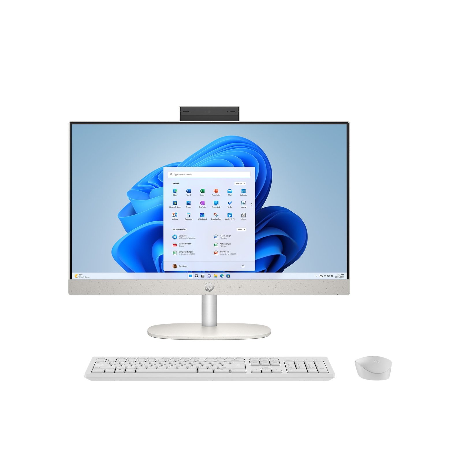 HP 23.8 inch All-in-One Desktop PC FHD Touchscreen Intel i3 , 8GB, 256GB SSD Windows 11 Home Shell White