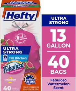 Strongest Tall Kitchen Trash Bags: Hefty Ultra Pink (Watermelon Scent), 13 Gallon, 40 Bags - Fabuloso Fresh