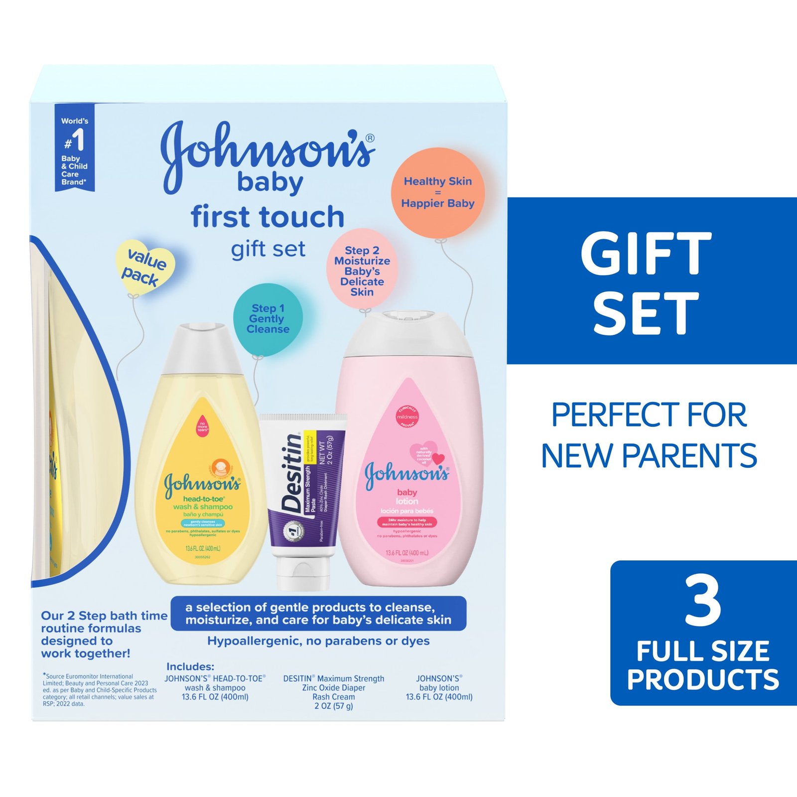 Johnson's First Touch Gift Set Baby Bath & Skin Care Products, 3 Items