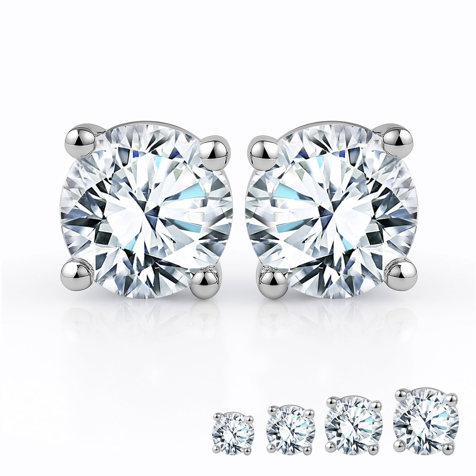 JeenMata Lab Grown Diamond Earrings 0.50 Carat Round Cut 18K White Gold Plated Solitaire Studs for Women