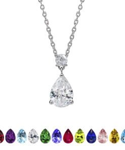 JeenMata 3.25 Carat Cubic Zirconia April Birthstone - Round and Pear Cut Dangle Pendant Necklace in 18k White Gold Plated for Women - High Quality Product Image