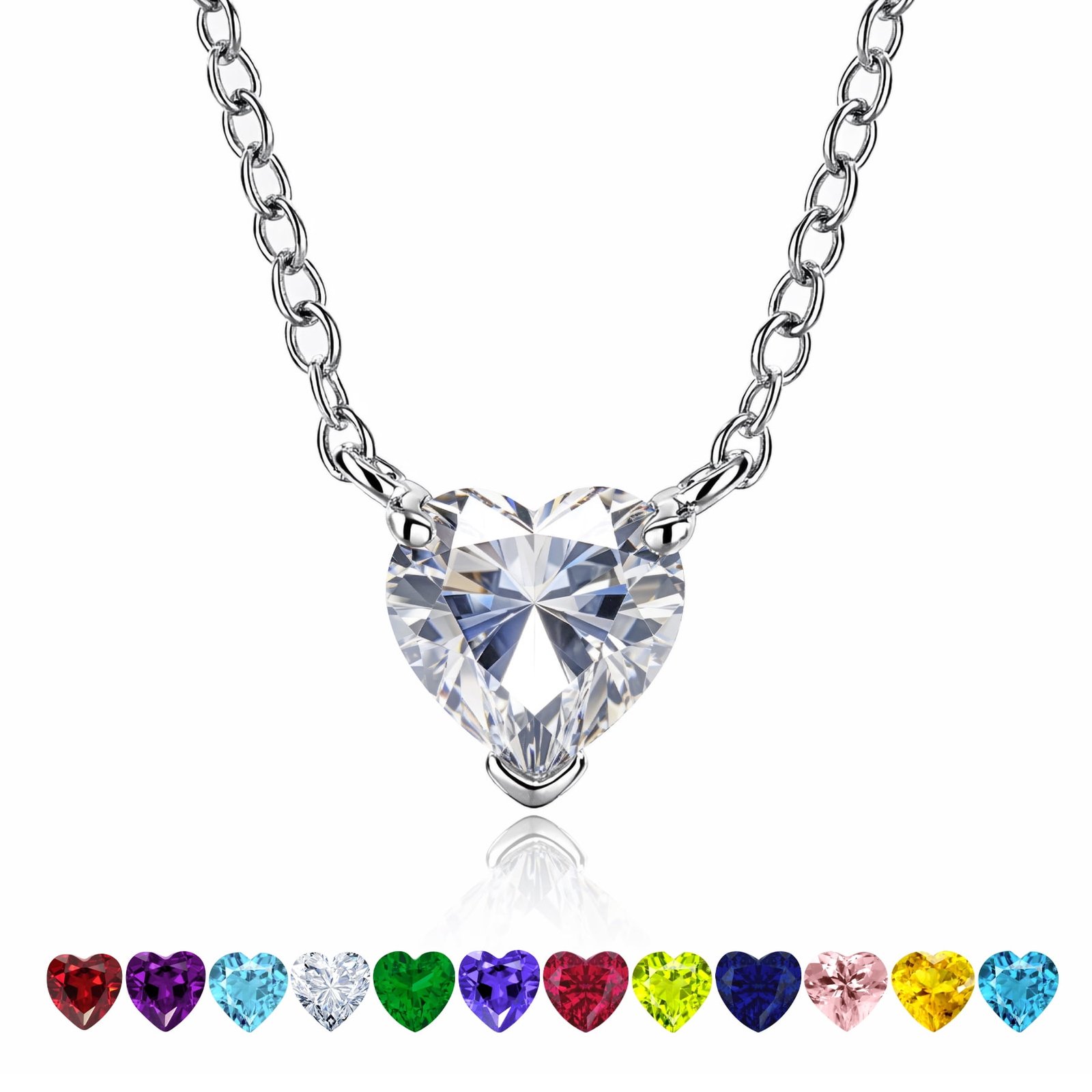Apr Birthstone Pendant: 2 Carat Cubic Zirconia Heart Cut in 18K White Gold Plating for Women