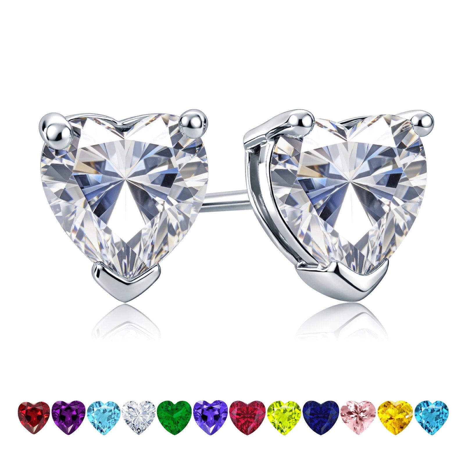 JeenMata Gorgeous 1.5 Carat Heart Cut – Cubic Zirconia – April Birthstone Solitaire Stud Earrings in 18K White Gold Plating for Women