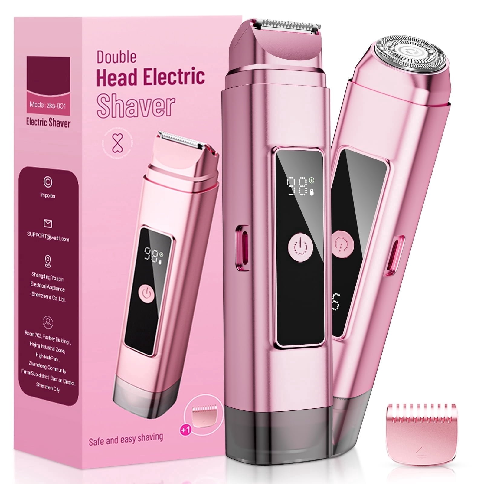 Nogroa 2 in 1 Women Electric Shaver, Dual Head Bikini Trimmer for Women, IPX7 Waterproof Wet & Dry Body Pubic Hair Trimmer, Cordless Lady Electric Razor for Face, Underarm & Legs, Pink - High Quality Product Image