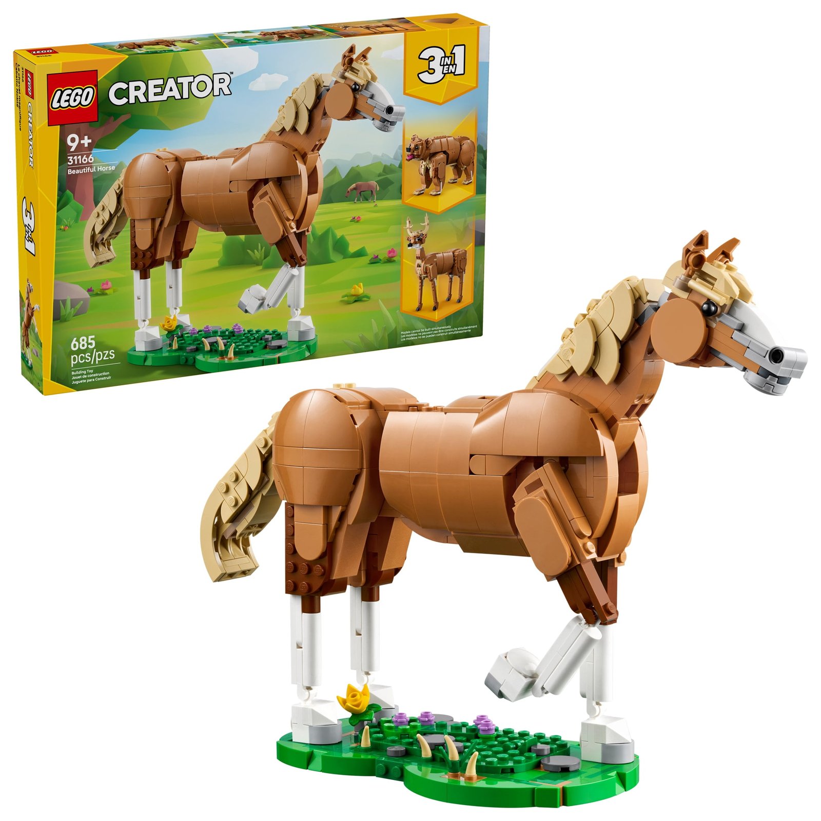 LEGO Creator 3 in 1 Beautiful Horse Building Toy for Kids – Building Blocks & Learning Toy for Girls & Boys, Ages 9+, – Create a Horse, Bear, or Deer Toy With 1 Set – Gift for Birthdays – 31166