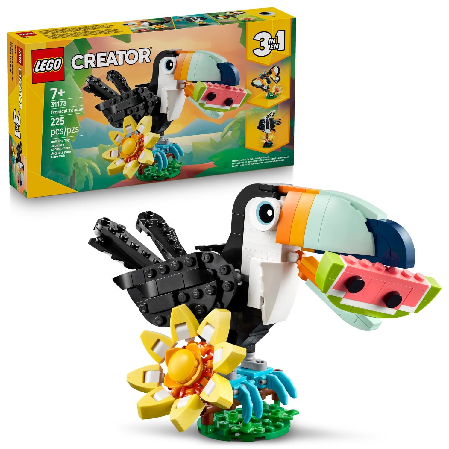 LEGO Creator 3 in 1 Wild Animals: Tropical Toucan Building Toy for Kids- Jungle Building Blocks & Learning Toy for Girls & Boys, Ages 7+ – Build 3 Animals in 1 Set – Gift for Birthdays – 31173