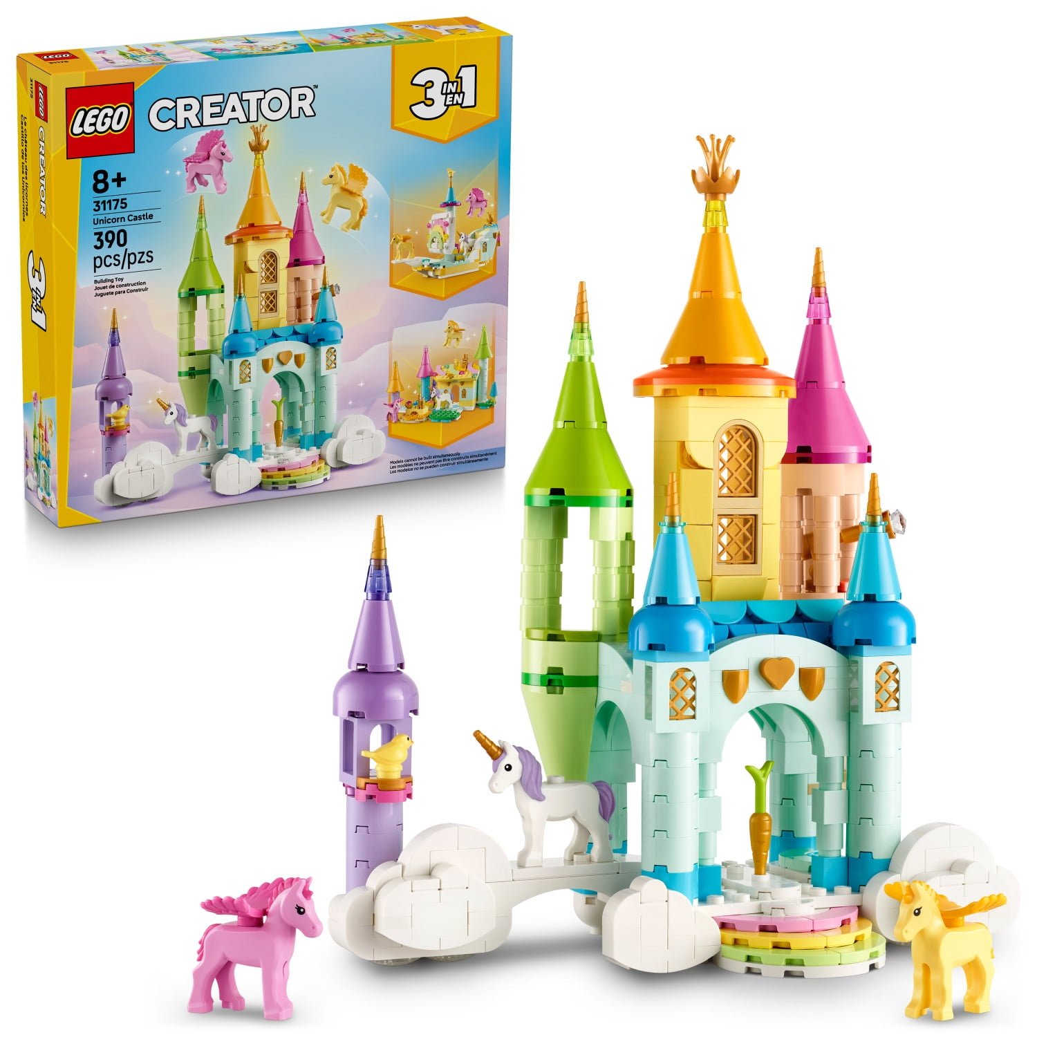 LEGO Creator 3 in 1 Unicorn Castle Building Toy for Kids – Unicorn Toy Trio for Girls & Boys, Ages 8+ – Build 3 Pretend Play Toys with 1 Set of Building Blocks – Gift Idea for Birthdays – 31175