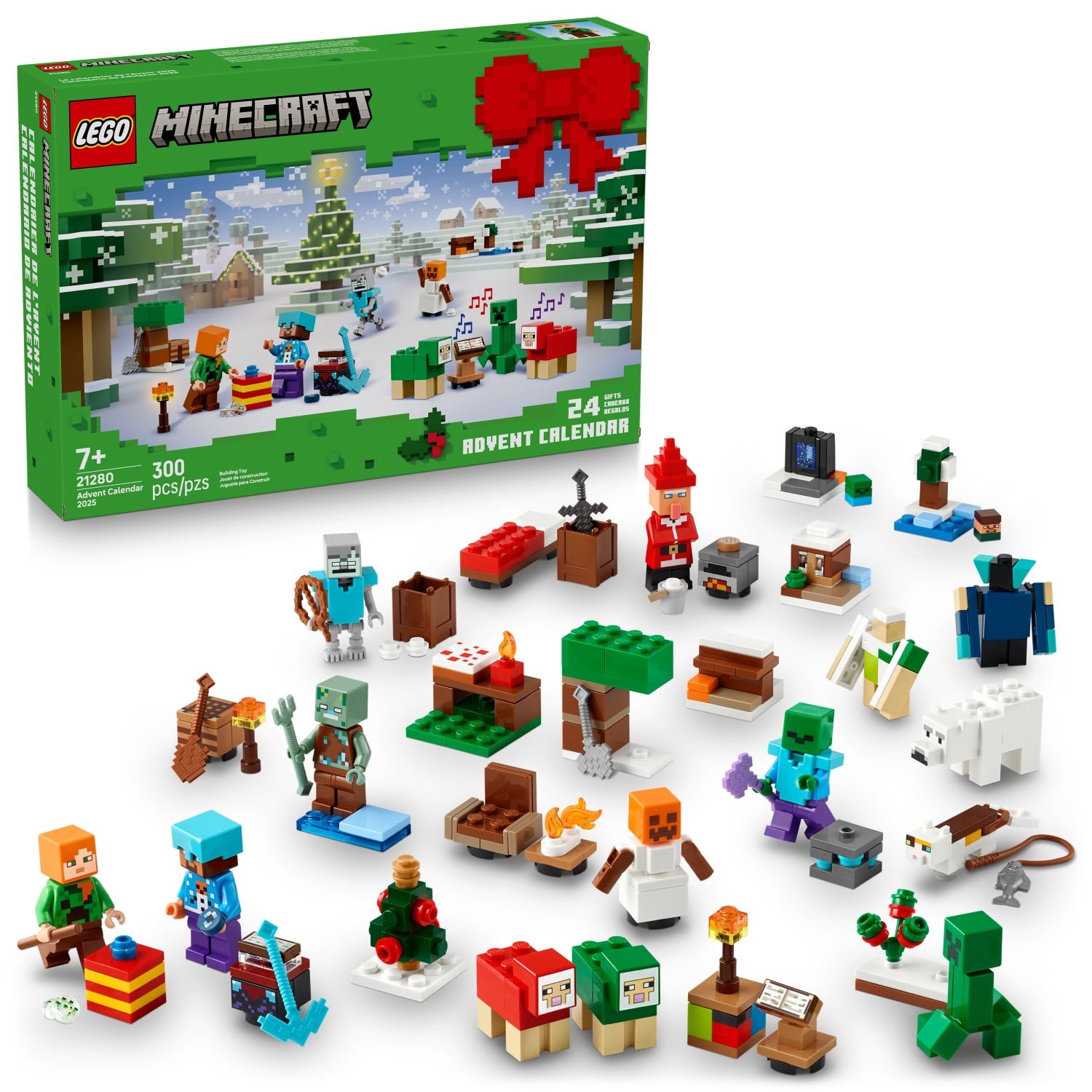 LEGO Minecraft Advent Calendar 2025 Building Toy – Kids Holiday Countdown Set for Boys & Girls, Ages 7+ – 24 Buildable Surprises & 8 Minifigures for Gamers – Collectible Gift for Christmas – 21280