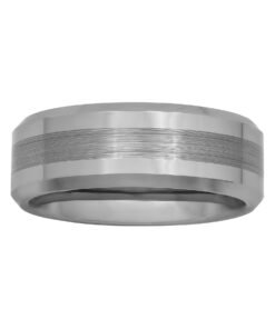 Men's Beveled & Satin Center Ring Tungsten Carbide Wedding Band by Brilliance Fine Jewelry - High Quality Product Image