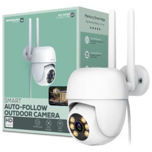 Merkury Smart Outdoor Camera 1080p - Auto-Follow PTZ Security Cam, White (1-Pack)