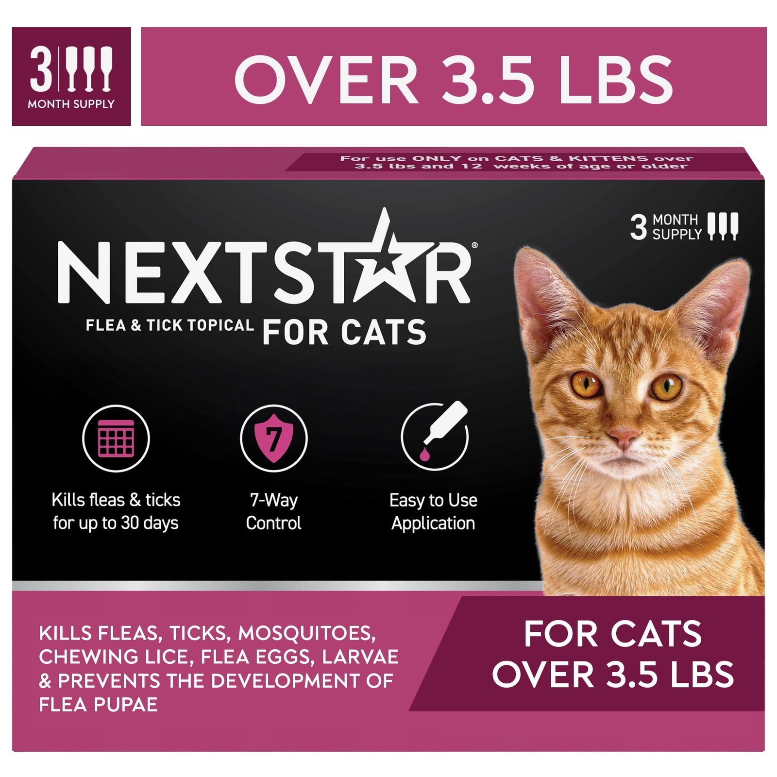 NEXTSTAR Flea & Tick Topical Prevention for Cats Over 3.5 lbs, 3-Month Supply