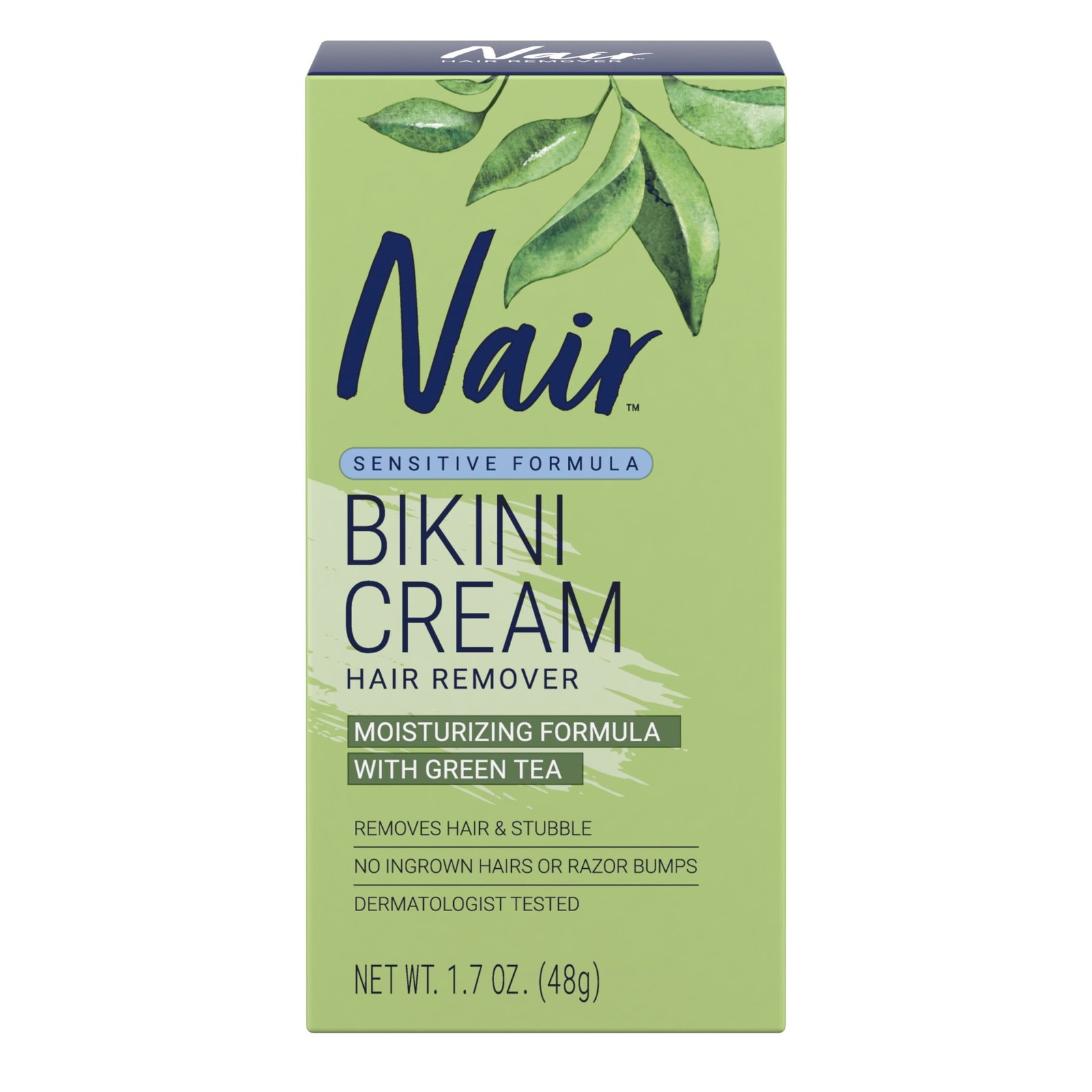Nair Sensitive Bikini Cream Hair Remover, Moisturizing Formula with Green Tea, 1.7 oz