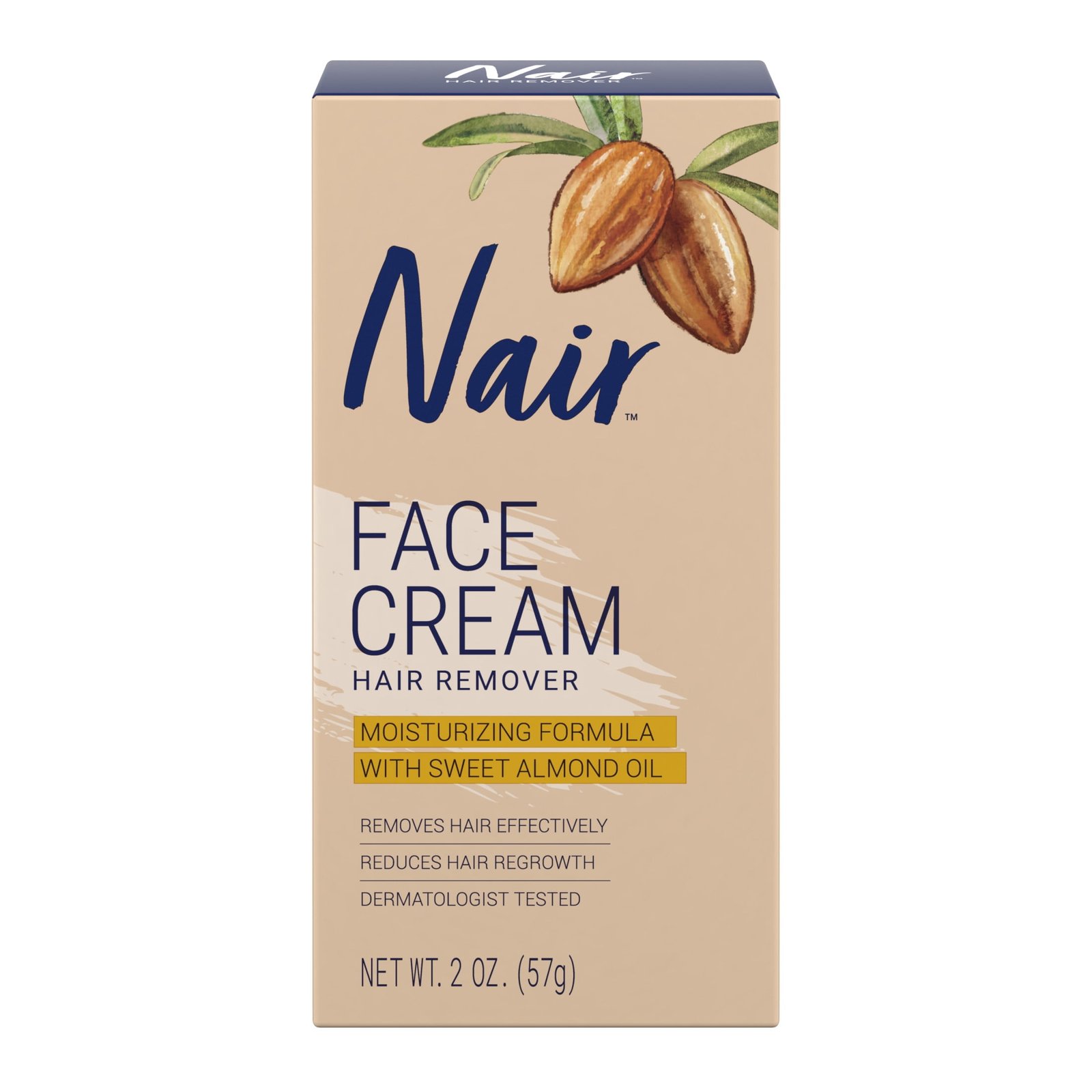 Nair Hair Remover Face Cream, Moisturizing Formula Hair Removal with Sweet Almond Oil, 2 oz - High Quality Product Image