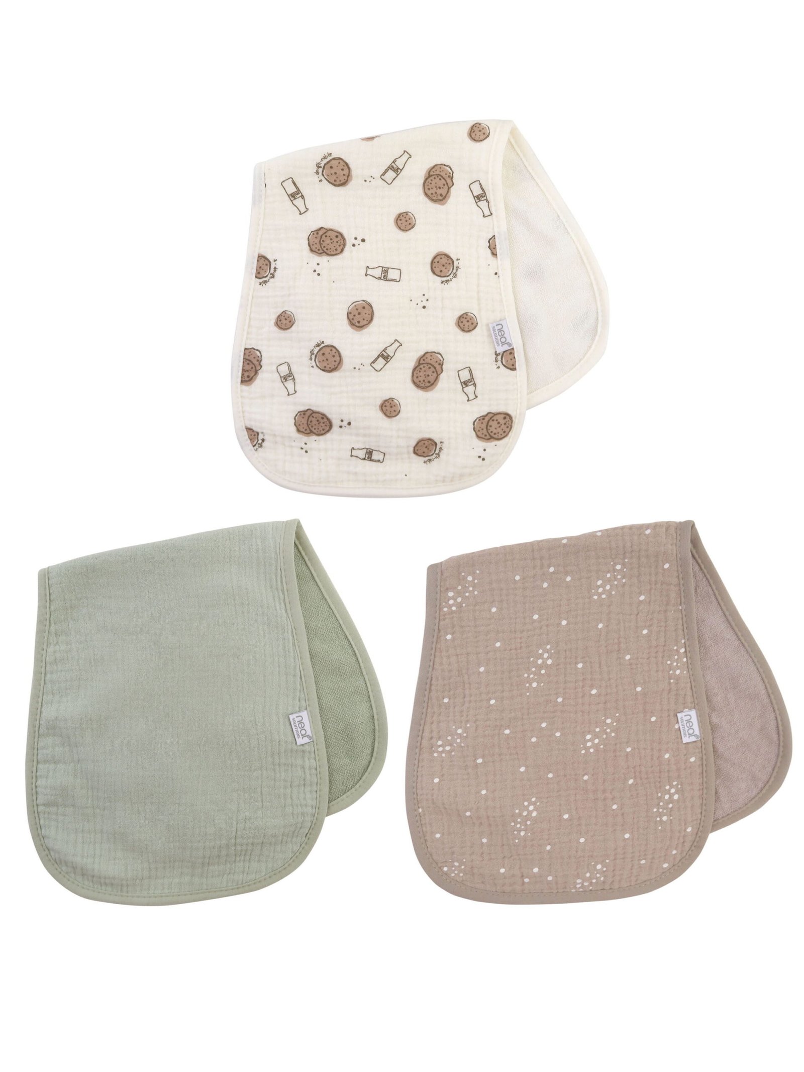 Neat Solutions 3 Pack Newborn Muslin Unisex Burp Cloths