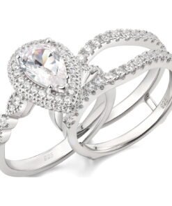 Newshe Jewellery Wedding Rings for Women Bridal Ring Enhancer Engagement Ring 3Ct Pear White Gold 925 Sterling Silver 5A Cz Size 7 - High Quality Product Image