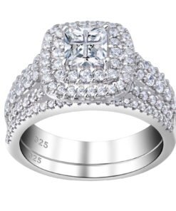 Newshe Jewellery Wedding Rings for Women Princess Engagement Ring Sets 925 Sterling Silver 1.7Ct Cross Cz Size 7 - High Quality Product Image