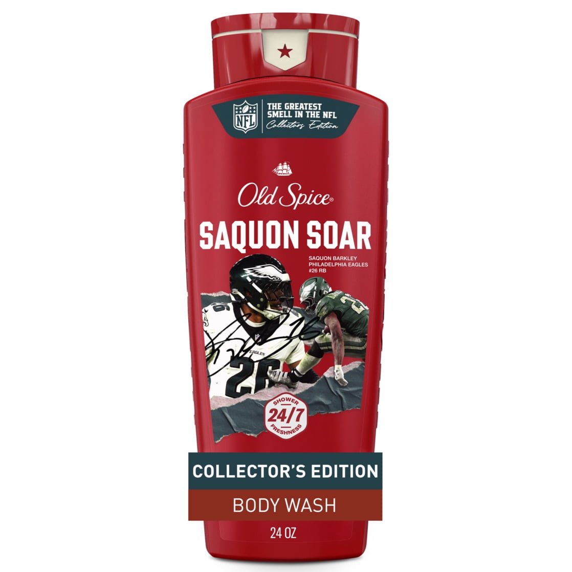 Old Spice Body Wash for Men, NFL Collection, Saquon Barkley Soar, Santal + Speed, 24oz