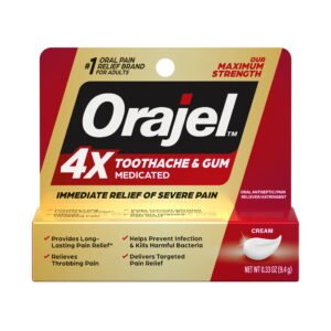 Orajel 4X for Toothache & Gum Pain, Severe Cream Tube 0.33 oz, from Oral Pain Relief Brand