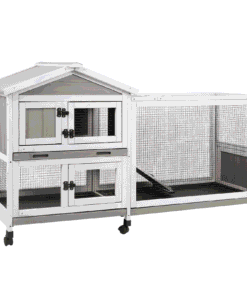 PETSCOSSET Small Animal Hutch, Indoor Outdoor Safe & Durable All-Climate Rabbit Hutch, Fir Wood Cage with Wheels - High Quality Product Image