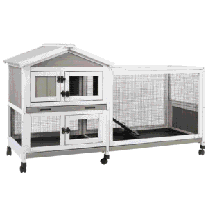 PETSCOSSET Small Animal Hutch, Indoor Outdoor Safe & Durable All-Climate Rabbit Hutch, Fir Wood Cage with Wheels