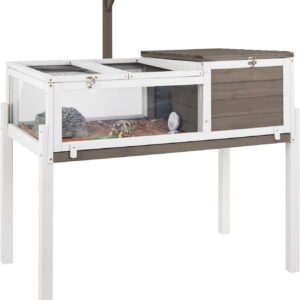 PETSCOSSET Tortoise Habitat Turtle Enclosure with Detachable Legs, Wooden Indoor Reptile Cage for Small Animals with Leakproof Tray