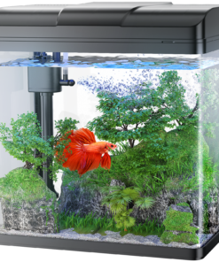 PONDON Fish Tank, 1.7 Gallon Glass Aquarium with Air Pump & LED Light & Filter, Small Fish Tank for Betta Fish Starter Kit (Black) - High Quality Product Image