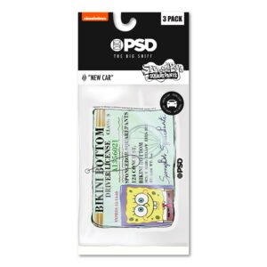 PSD Hanging Air Freshener Sponge Bob Square Pants Driver's License 3 pack with New Car Scent.