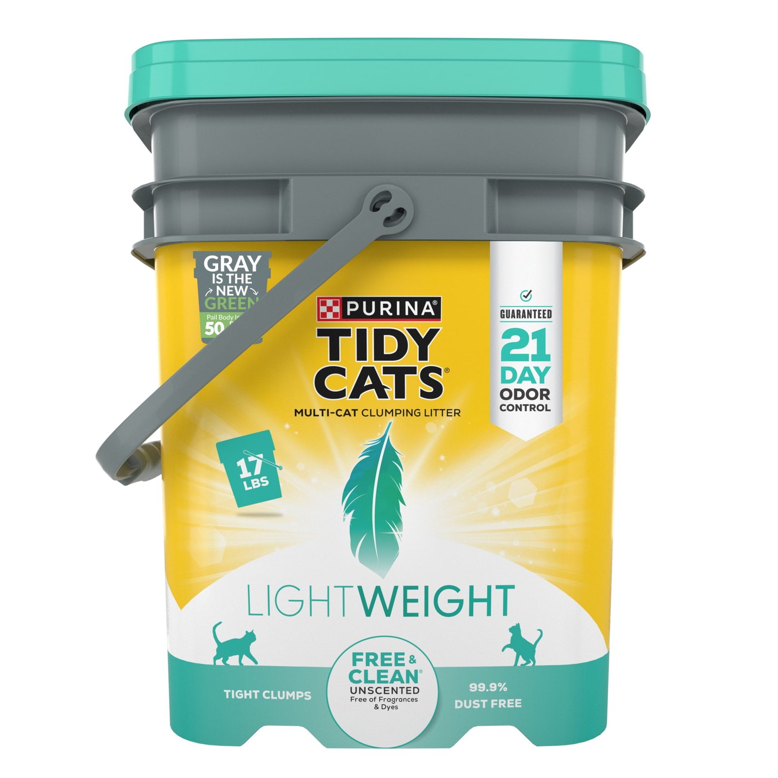 Purina Tidy Cats Free and Clean LightWeight Cat Litter, Unscented, 17 lb Pail