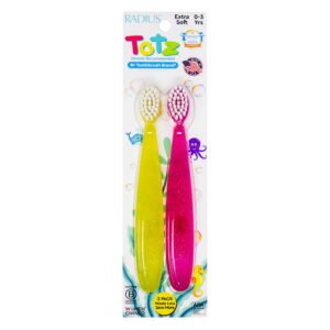 RADIUS Kids Toothbrush, Child Extra Soft, 1 YR+, Totz Toothbrush, Value Pack, 2 CT