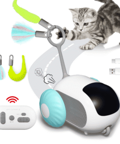 Risehigh Interactive Cat Toys for Indoor Cats 2-Speed Automatic Moving Remote Control Smart Cat Rechargeable Toy with Feathers, Blue - High Quality Product Image