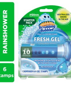 Powerful Toilet Bowl Cleaning Stamp - 6 Gel Stamps & Dispenser, Fresh & Clean with Rainshower Technology