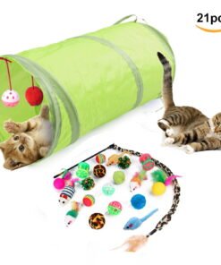 Semfri 21 pcs Cat Toys Kitten Toys Assortments Tunnel Interactive Cat Teaser Fluffy Mouse Crinkle Balls for Cat - High Quality Product Image
