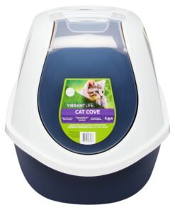 Vibrant Life Mega Smart Cat Cove Enclosed Cat Litterbox, Navy & White - High Quality Product Image