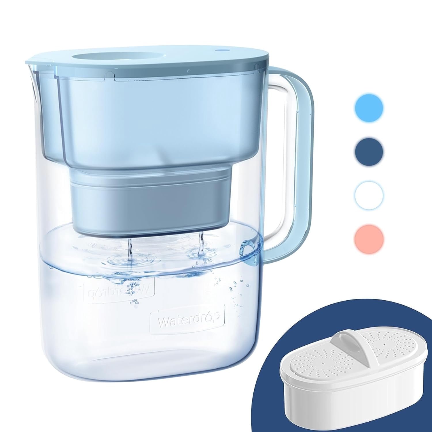 Waterdrop 10-Cup Water Filtration Pitcher, Long-lasting 200 Gallons, BPA Free