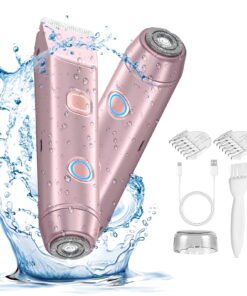 2 in 1 Bikini Trimmer for Women: Electric Razor with Dual Heads for Bikini Underarm Leg Arm Body Face Facial - Wet & Dry Use Body Hair Trimmer, Pink - High Quality Product Image