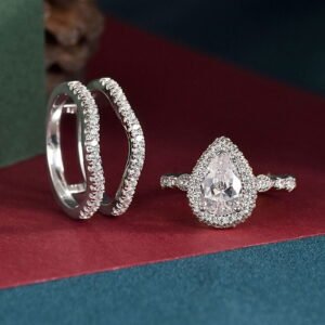 Alternative view of Newshe Jewellery Wedding Rings for Women Bridal Ring Enhancer Engagement Ring 3Ct Pear White Gold 925 Sterling Silver 5A Cz Size 7