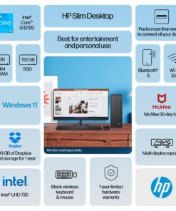 HP Slim Windows Desktop Intel Core i3-12100 8GB RAM 512GB SSD Dark Black - High Quality Product Image