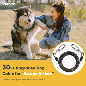 Petbobi Heavy Duty Dog Tie Out Cable 30ft Extra Strong Wire Cable for Large Dogs up to 300lbs, Black - High Quality Product Image