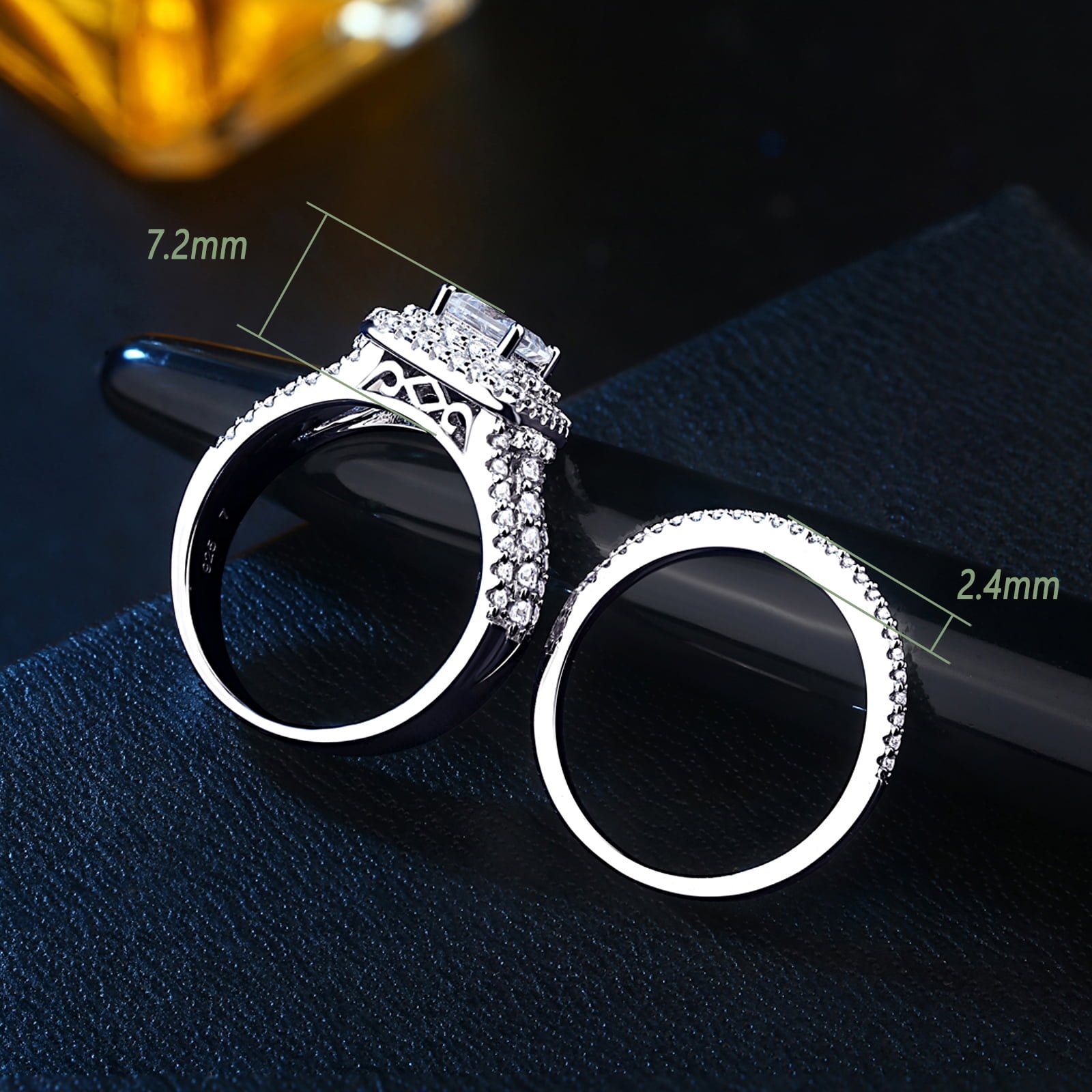 Newshe Jewellery Wedding Rings for Women Princess Engagement Ring Sets 925 Sterling Silver 1.7Ct Cross Cz Size 7 - Image 2