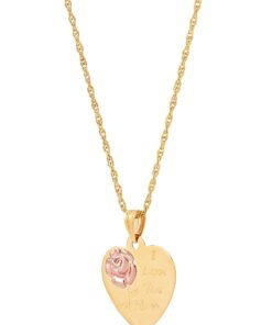 Brilliance Fine Jewelry 10K Yellow and Pink Gold Flower Heart Disk on Gold Filled Necklace,18 - High Quality Product Image