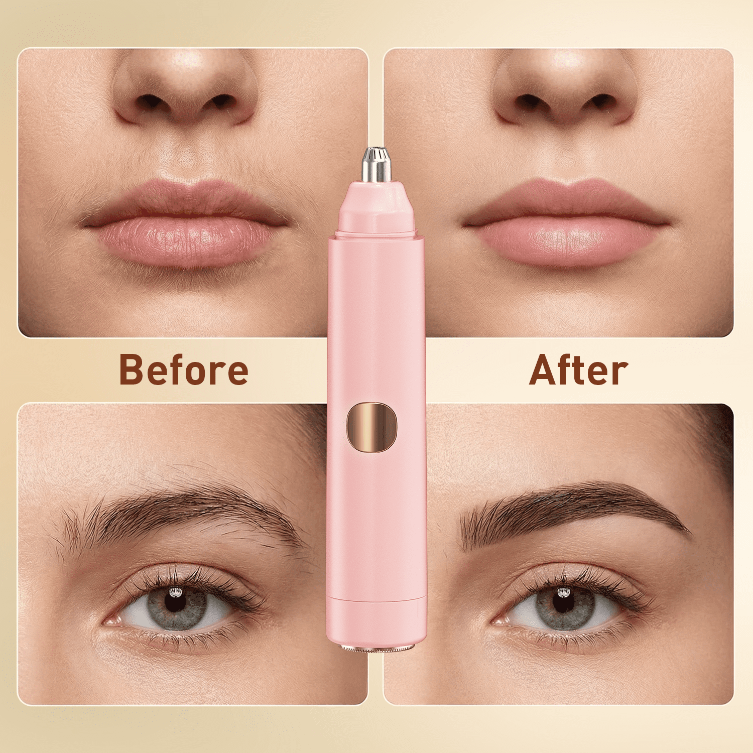 Facial Hair Removal for Women, 2-In-1 USB Rechargeable Dual Head Electric Shaver & Eyebrow Trimmer for Forehead, Chin, Upper Lip, Cheeks (Pink) - Image 6