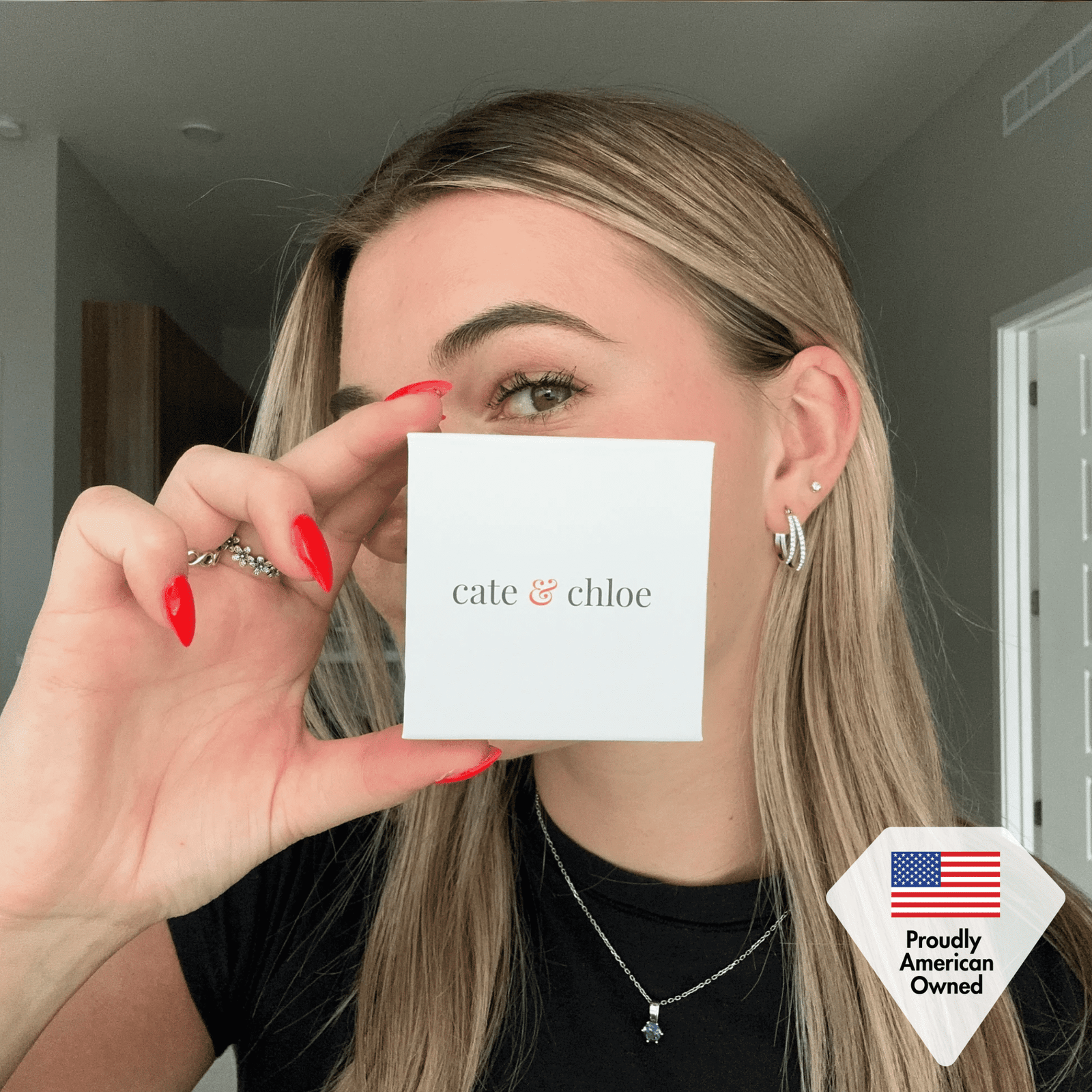 Cate & Chloe Corina 18k White Gold Plated 20mm Hoop Earrings with Swarovski Crystals Gift for Women - Image 6