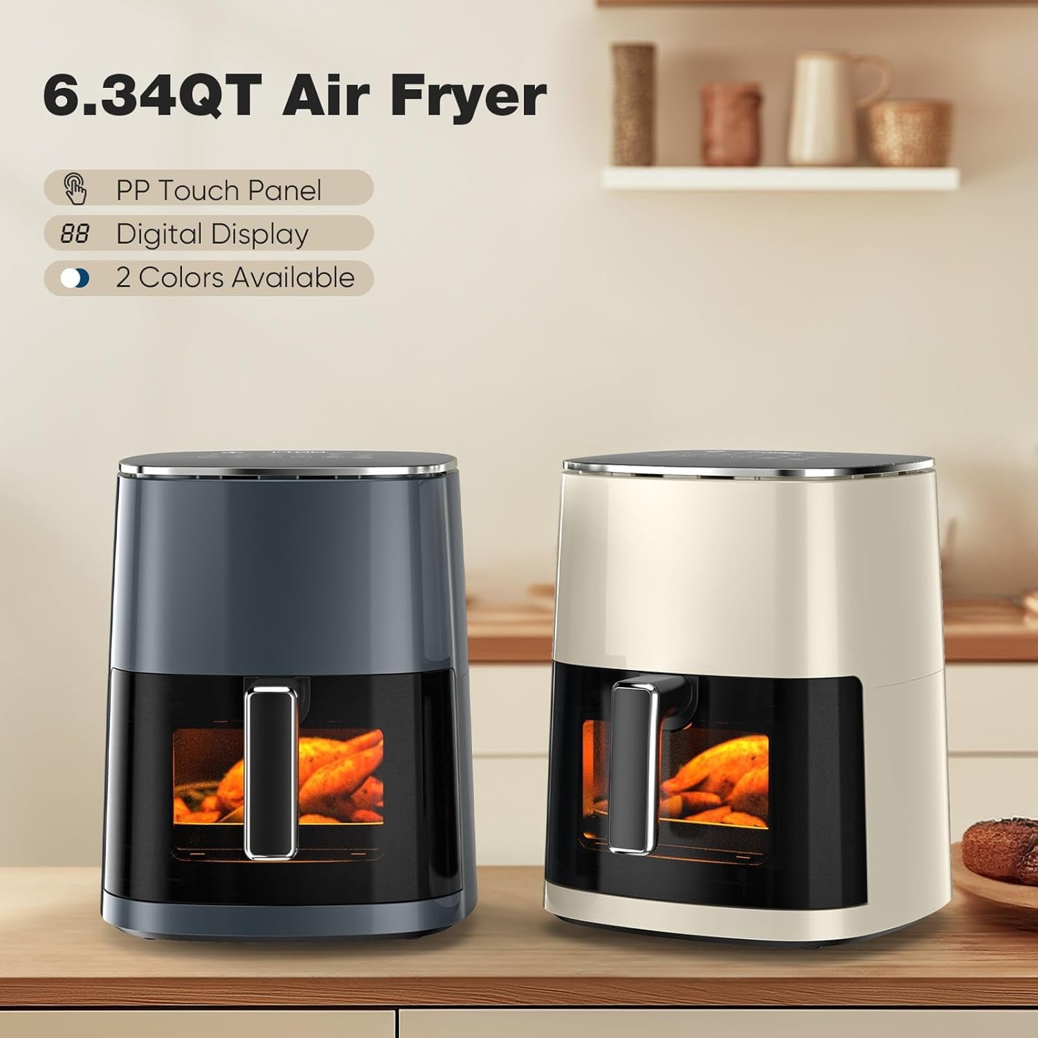 6QT Square Air Fryer with Window, 12-in-1 Crispy Technology, Nonstick & Easy-Clean Basket, Grey - Image 6