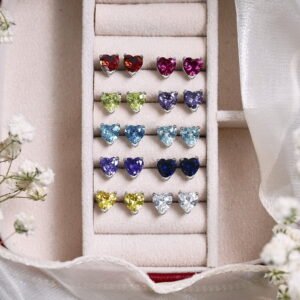 Alternative view of JeenMata Gorgeous 1.5 Carat Heart Cut - Cubic Zirconia - April Birthstone Solitaire Stud Earrings in 18K White Gold Plating for Women