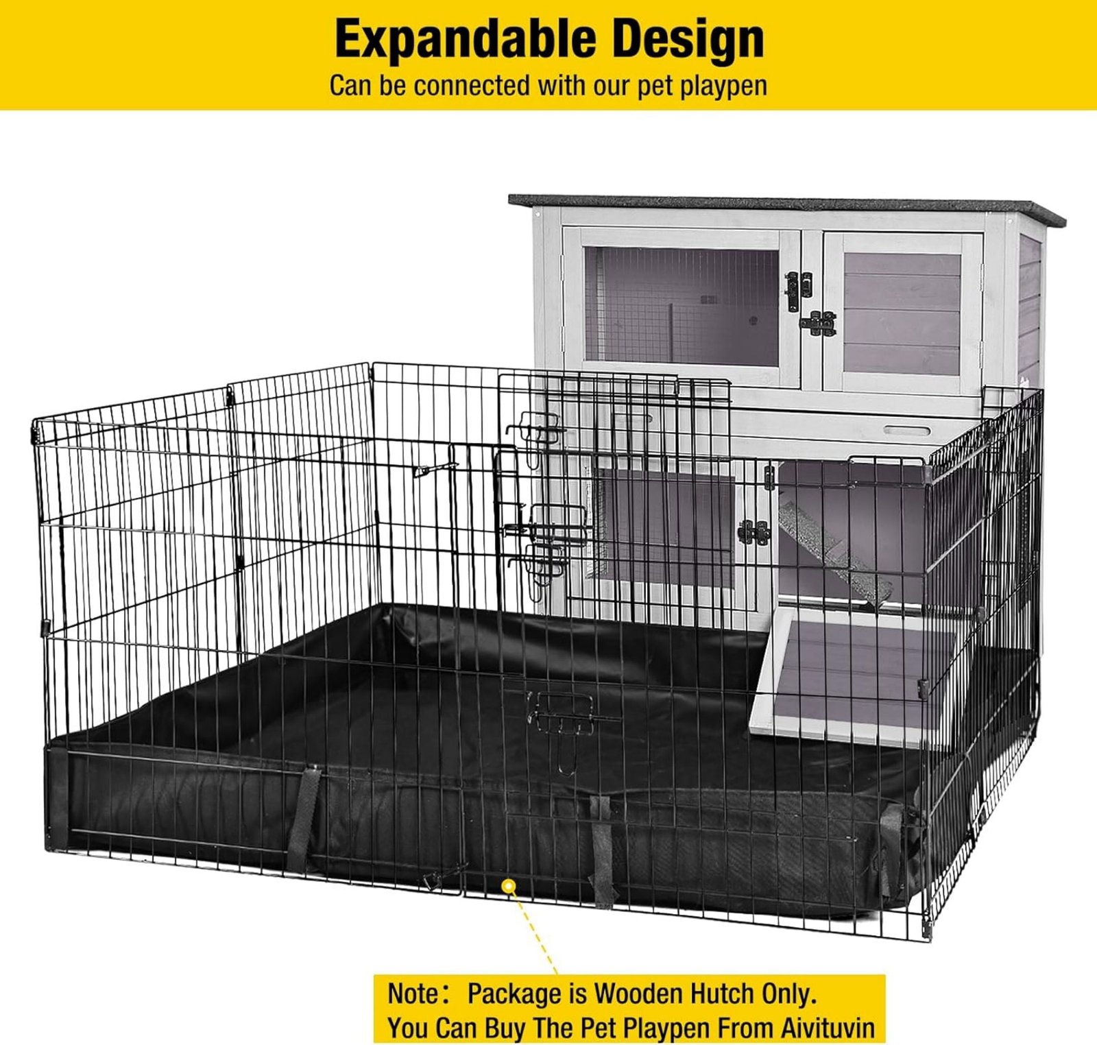 Aivituvin Rabbit Hutch Bunny Cage Outdoors & Indoors with Wheel, Two Layer Guinea Pig House - Image 6