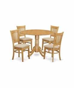 Alternative view of East West Furniture DLVA5-OAK-C 5 Piece Kitchen Table & Chairs Set Includes a Round Dining Room Table with Dropleaf and 4 Linen Fabric Upholstered ...